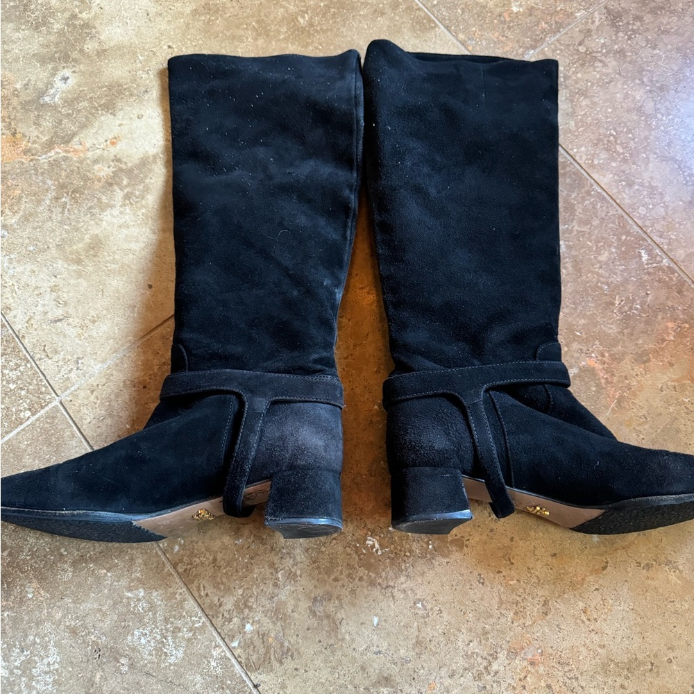 Prada Black Suede Knee-High Boots Vestaire Collection 37.5 - Picture 8 of 9